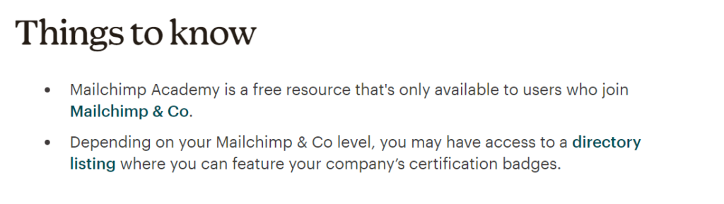 информация о сертификатах Mailchimp на официальном сайте